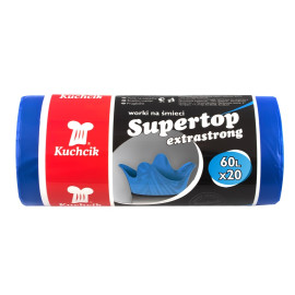 Worki na śmieci wiązane 60L extra strong niebieskie, 20 szt. Kuchcik 2886
